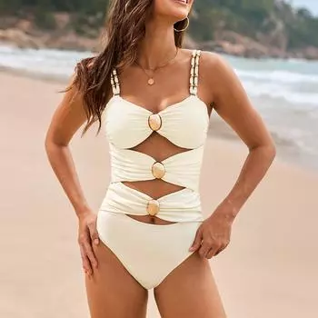 Женский однотонный купальник Sense Bikini с подкладкой для груди No Steel Bra Swimwear L бежевый