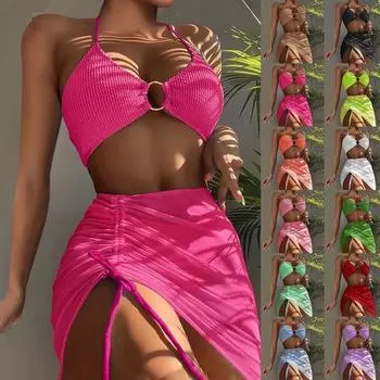 Женский однотонный купальник, женский купальник с разрезом на тонких бретельках и высокой талией, комплект из четырех предметов L чёрный