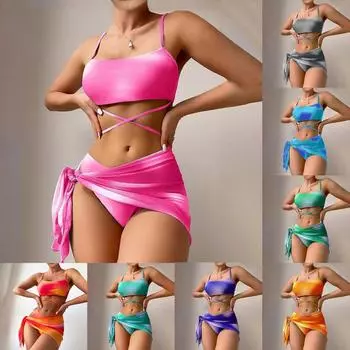 Женский однотонный купальник, женский купальник с разрезом на тонких бретельках и высокой талией, комплект из четырех предметов M зелёный