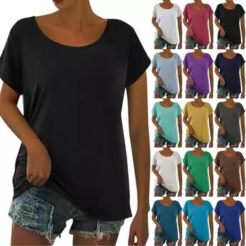 Женский однотонный легкий топ с круглым вырезом и короткими рукавами S тёмно-синий