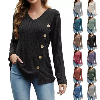 Женский однотонный модный длинный рукав в полоску с накладными пуговицами свободный топ L армия зеленый