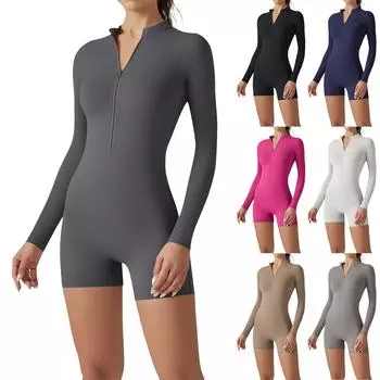 Женский однотонный облегающий и эластичный комбинезон из трех частей на молнии с открытой шеей, костюм для йоги L чёрный