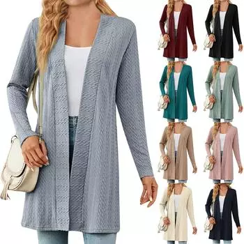 Женский однотонный однотонный кардиган с длинным рукавом и пуговицами, свободный кардиган для женщин L бежевый