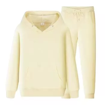 Женский однотонный однотонный пуловер с длинными рукавами, однотонный толстый пуловер и длинные брюки, комплект из 2 предметов, женский спортивный костюм из флиса для бега