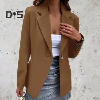 Женский однотонный пиджак с вырезом и длинными рукавами, весенне-осеннее повседневное пальто, женский тонкий кардиган, пиджак, куртка, деловая одежда M хаки