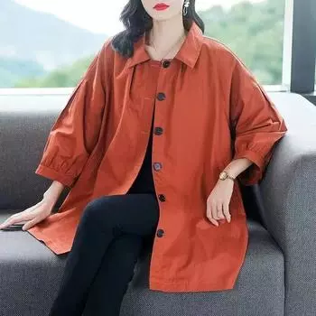 Женский однотонный плащ средней длины с пуговицами, свободная повседневная куртка больших размеров 2XL