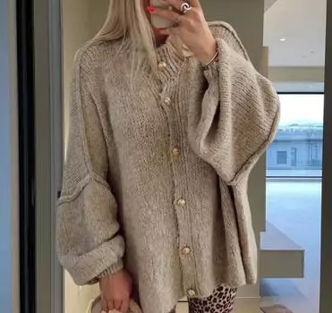 Женский однотонный повседневный кардиган-свитер на осень и зиму, весенний нерегулярный круглый вырез с рукавами «летучая мышь» XL