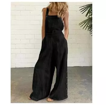 Женский однотонный повседневный комбинезон без рукавов с широкими карманами по бокам и пуговицами XXXXXL белый