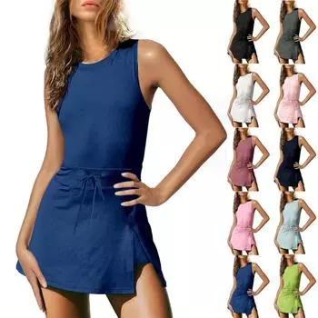 Женский однотонный повседневный комбинезон с вырезом сзади, спортивный комбинезон без рукавов, отпускная одежда XL синий