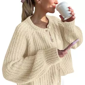 Женский однотонный повседневный свитер с длинным рукавом, свободный ленивый кардиган, свитер, пальто L бежевый