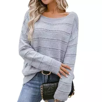 Женский однотонный повседневный свитер с длинными рукавами, вязаный свитер, повседневный свитер L