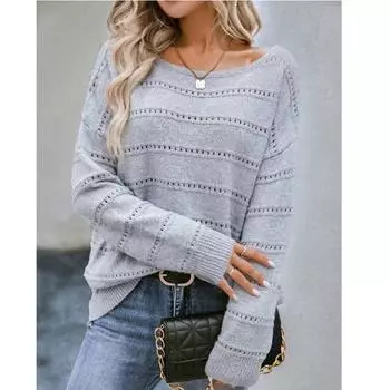 Женский однотонный повседневный свитер с длинными рукавами, вязаный свитер, повседневный свитер L