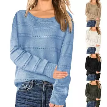 Женский однотонный повседневный свитер с длинными рукавами и открытыми плечами, ажурный вязаный крючком свитер L армия зеленый