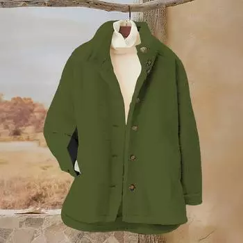 Женский однотонный повседневный свободный кардиган с длинным рукавом на пуговицах, кардиган с капюшоном, фланелевое пальто L армия зеленый