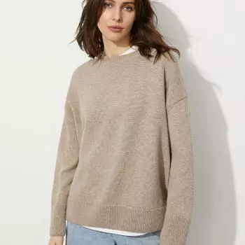 Женский однотонный повседневный вязаный свитер с круглым вырезом и длинным рукавом, свободный трикотажный топ, модный простой мягкий удобный рабочий свитер для осени и зимы one size белый