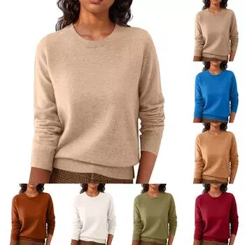 Женский однотонный повседневный вязаный свитер с круглым вырезом и длинными рукавами, пуловер и базовый слой вязаный свитер L бежевый