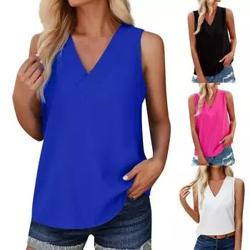 Женский однотонный повседневный жилет без рукавов с v-образным вырезом S чёрный