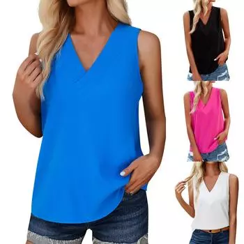 Женский однотонный повседневный жилет без рукавов с v-образным вырезом L чёрный