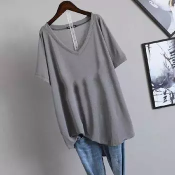 Женский однотонный пуловер, легкий топ с короткими рукавами, свободный, большого размера, с короткими рукавами 5XL