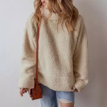 Женский однотонный пуловер с длинными рукавами и круглым вырезом, плюшевая куртка больших размеров 4XL абрикосовый