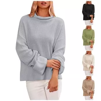 Женский однотонный пуловер с круглым вырезом и длинными рукавами, свитер с расклешенными рукавами XL хаки