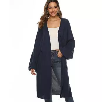 Женский однотонный расклешенный свитер с длинными рукавами и рукавами «летучая мышь» S темно-синий