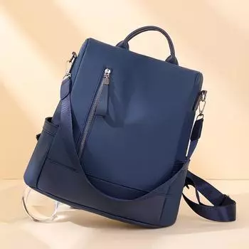 Женский однотонный рюкзак большой емкости, дорожная сумка, школьная сумка из искусственной кожи синий