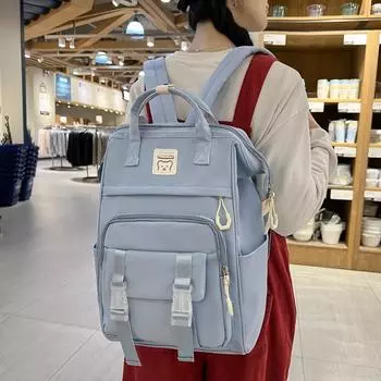 Женский однотонный рюкзак в студенческом стиле, большой вместительный водонепроницаемый рюкзак для путешествий, школьный рюкзак для студентов синий