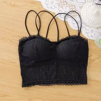 Женский однотонный сексуальный бюстгальтер с перекрестными бретельками на спине без стального кольца с подушкой на груди и подвязками для чулок One Size чёрный