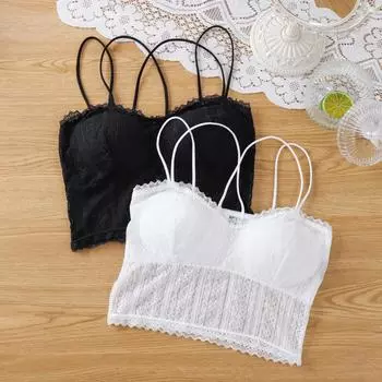 Женский однотонный сексуальный бюстгальтер с перекрестными бретельками на спине без стального кольца с подушкой на груди и подвязками для чулок One Size чёрный