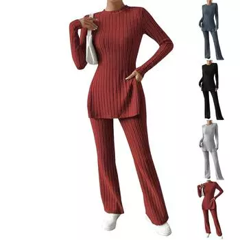 Женский однотонный сексуальный повседневный тонкий новый модный женский костюм из двух предметов L чёрный