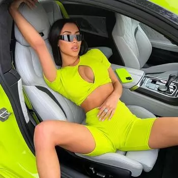 Женский однотонный сексуальный спортивный костюм S неоновый жёлтый