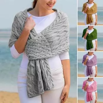 Женский однотонный шарф, зимний теплый широкий длинный шарф, утолщенный ветрозащитный вязаный шарф, шаль для домашнего офиса, наружного использования 160cm розовый