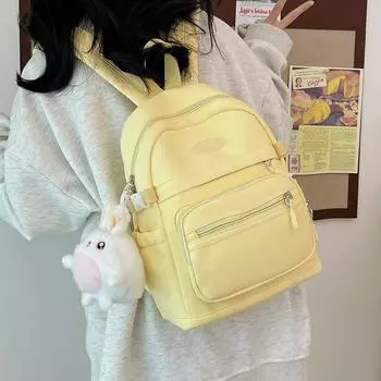 Женский однотонный школьный рюкзак большой вместимости чёрный