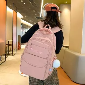 Женский однотонный школьный рюкзак для младших классов средней школы, рюкзак большой емкости синий