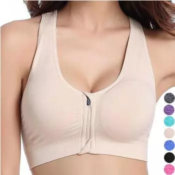 Женский однотонный спортивный бюстгальтер без косточек для занятий йогой, повседневный укороченный топ для фитнеса и бега, на молнии спереди S зелёный