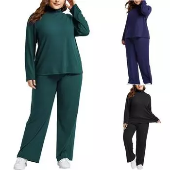 Женский однотонный спортивный костюм больших размеров, женские свободные комплекты из толстовки и брюк, одежда для отдыха, спортивный костюм 4XL чёрный