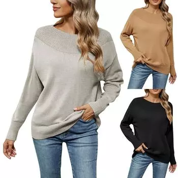 Женский однотонный свитер на одно плечо, повседневная трикотажная рубашка с длинными рукавами S верблюд