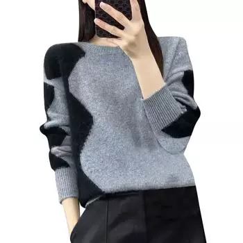 Женский однотонный свитер с длинным рукавом, пуловер с круглым вырезом, свободные вязаные рубашки с заниженными плечами, топы One Size серый