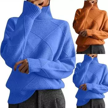 Женский однотонный свитер с длинными рукавами и круглым вырезом L оранжевый