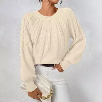 Женский однотонный свитер с круглым вырезом и длинными рукавами, однотонный повседневный свитер S