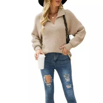 Женский однотонный свитер с лацканами для улицы, повседневный, осень/зима S чёрный