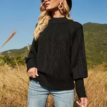 Женский однотонный свитер с полуводолазкой и рукавами, свободный пуловер, свитер L