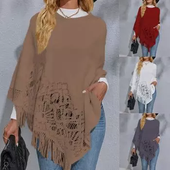 Женский однотонный свитер с высоким воротником, футболка, повседневная блузка с длинным шарфом и кисточками