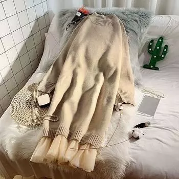 Женский однотонный свитер средней длины на весну и осень, свободная трикотажная рубашка с круглым вырезом и длинными рукавами 2XL чёрный