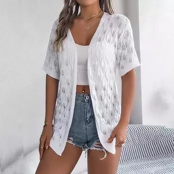 Женский однотонный свитер в клетку на весну и лето, кардиган, элегантные свободные вязаные топы с v-образным вырезом S розовый