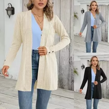 Женский однотонный свободный кардиган на пуговицах с длинными рукавами, женские длинные пальто S