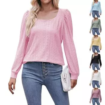 Женский однотонный свободный повседневный топ с квадратным вырезом и длинными рукавами M жёлтый