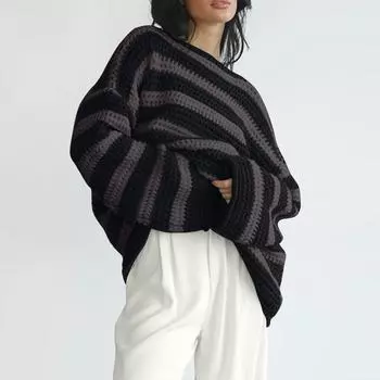 Женский однотонный свободный свитер с длинным рукавом и круглым вырезом L