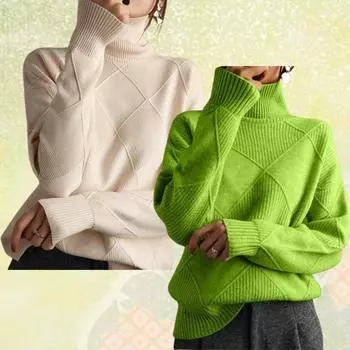 Женский однотонный свободный свитер, вязаный свитер, осень-зима, новый свитер, женский длинный рукав, высокий воротник, теплые свитера S фиолетовый